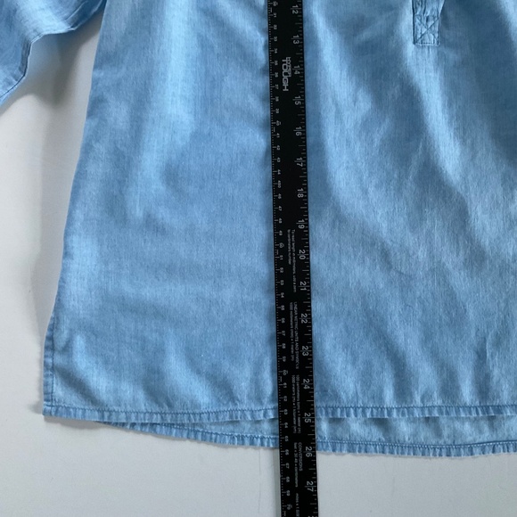 Oliphant Mandarin Collar Popover Blouse Sz L Blue Contemporary Classic Nomad - Picture 4 of 15